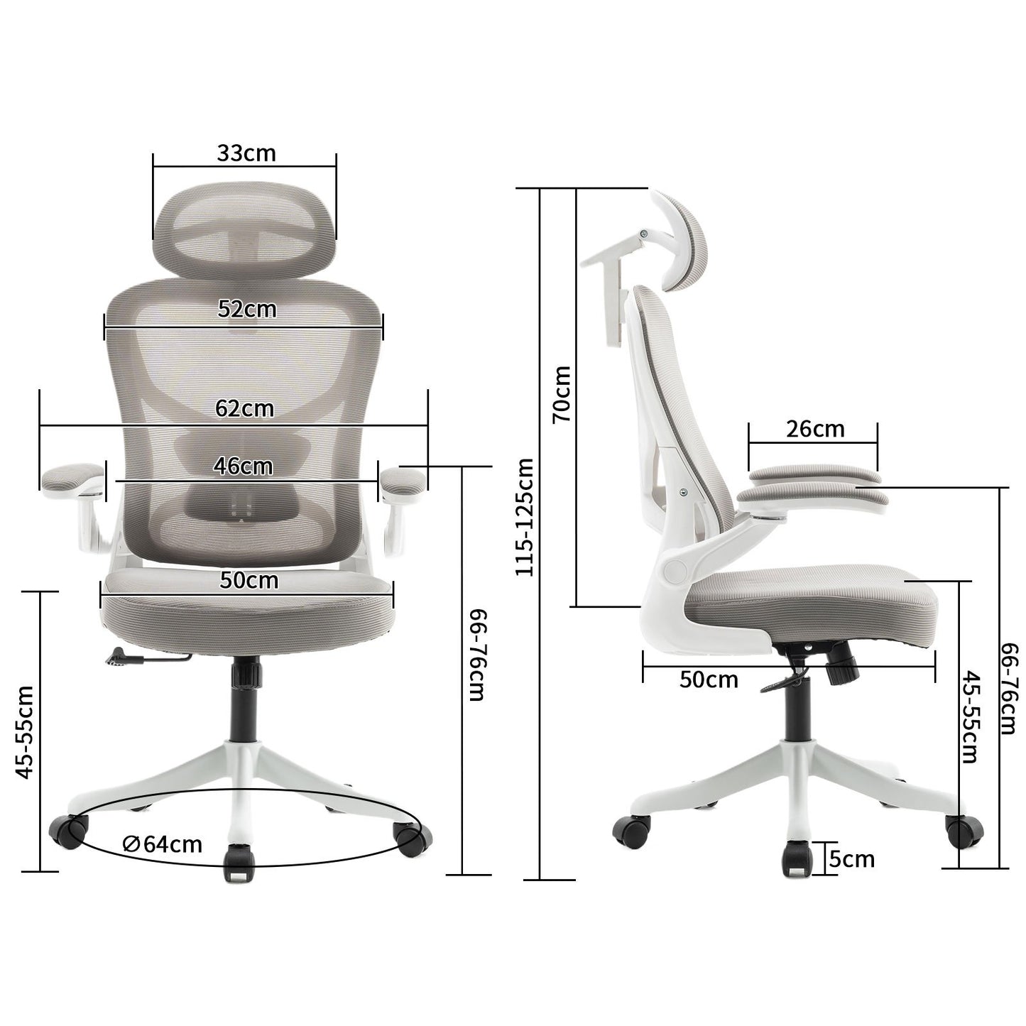 Ergonomic Office Chair, Desk Chair with Adjustable Headrest, Armrests, Lumbar Support, Swivel Chair, Rocker Function, Mesh Executive Chair, Back-Friendly, Office Chair 150 kg