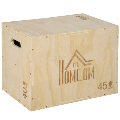 HOMCOM 3 in 1 Plyometric Box Jump Box Muscle Training Fitness & Crossfit Plyobox for Box Training 40/45/60 Cm Wooden - for Fitness Enthusiasts, Crossfit Trainers