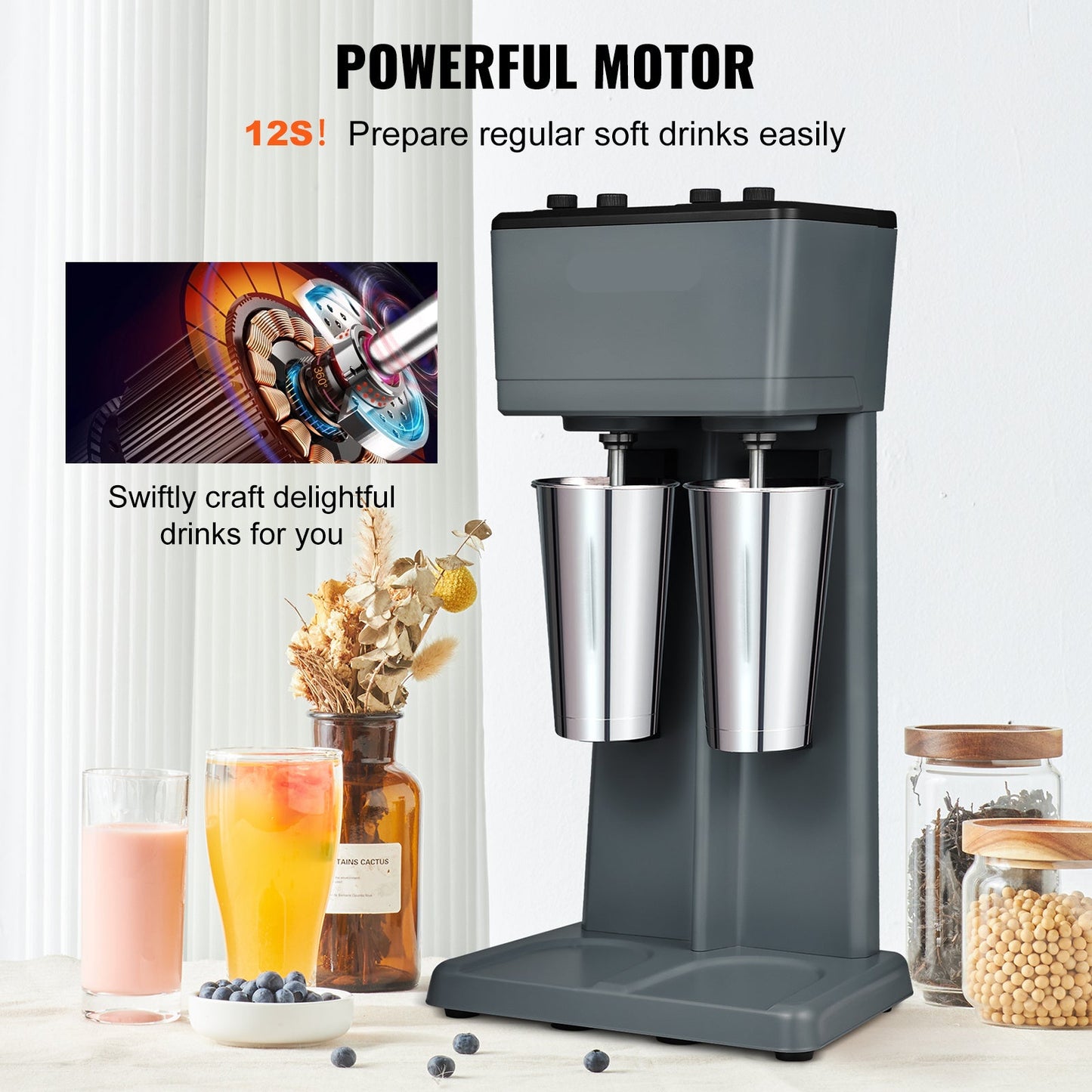 Milkshakemachine – Milkshake Mixer – Smoothiemaker – Drankjes Mixer – Roestvrijstalen Bekers – Krachtige Motor – Drie Snelheden