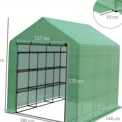 Walk-in Kas – Kweekkas – Serre – Plantenkas – Groentekas – 8 Niveaus – Stalen Frame – UV-bestendige Transparante Hoes – Groen