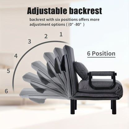 3-in-1 Slaapbank – Inklapbare Bedbank – Relaxstoel – Logeersofa – Zetelbed – Verstelbare Rugleuning – Stevig Metalen Frame – Comfortabele Schuimvulling – Grijs