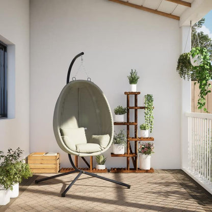 Hangstoel – Hangende Eierstoel – Cocoon Stoel – Schommelstoel – Tuinstoel – Stalen Frame – Afneembare Beige Kussens – Draagvermogen 150 kg
