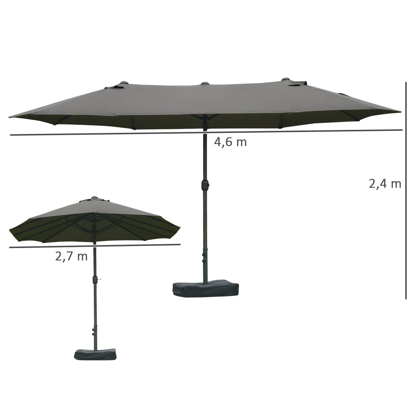 XXL Tuinparasol – Terrasparasol – Zonnescherm – Buitenparasol – Grote Parasol – Stalen Frame – Polyester Doek – Grijs – Met Voet En Knikhendel