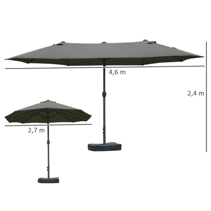 XXL Tuinparasol – Terrasparasol – Zonnescherm – Buitenparasol – Grote Parasol – Stalen Frame – Polyester Doek – Grijs – Met Voet En Knikhendel