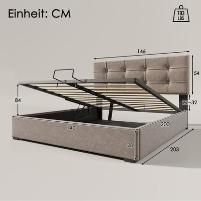 Bedframe Queen – Gestoffeerd Bed – Platformbed – Tweepersoonsbed – Slaapkamermeubilair – 140x190 cm – Fluwelen Bekleding – Button-Tufted Hoofdbord