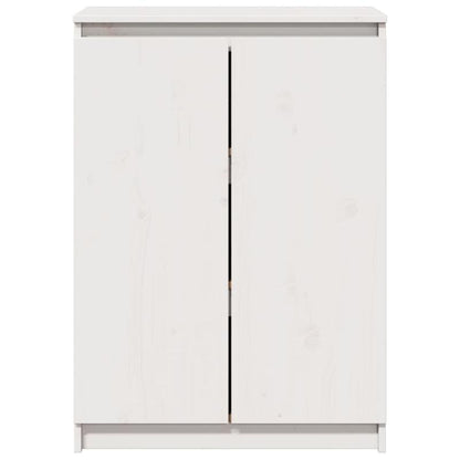 Modern White Solid Wood Pine Sideboard Cabinet with Lockable Doors & Adjustable Shelves - 60cm Wide Floor-Standing Storage Furniture, Fire-Resistant Hardwood Construction, Minimalist Design for Living Room, Hallway, Entryway