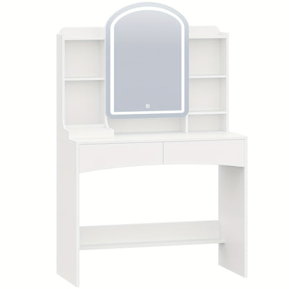 Kaptafel – Make-up tafel – Vanity – Cosmeticatafel – Opmaaktafel – Met LED-verlichting – 90 cm Werkblad – Verborgen Sieradenlade – Wit