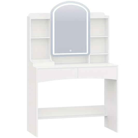 Kaptafel – Make-up tafel – Vanity – Cosmeticatafel – Opmaaktafel – Met LED-verlichting – 90 cm Werkblad – Verborgen Sieradenlade – Wit