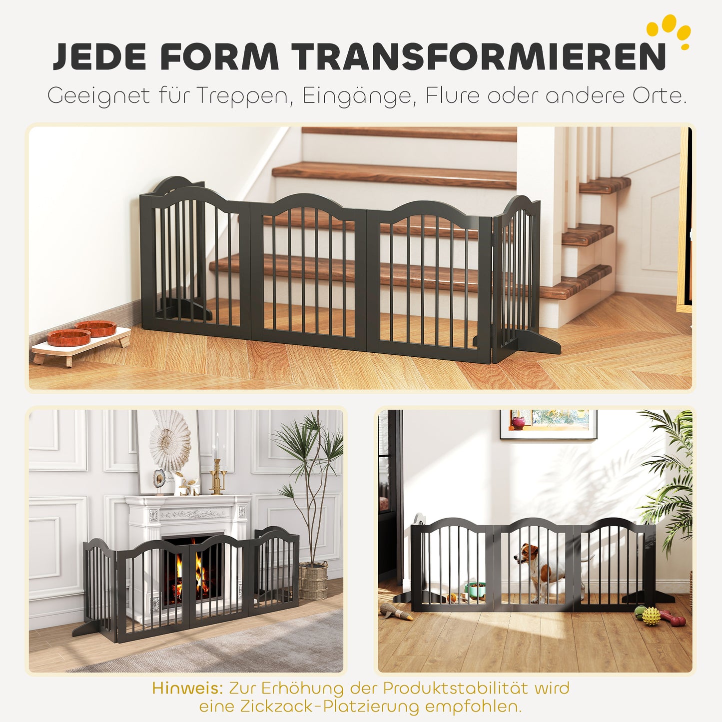 Hondenbarrière – Hekje – Hondenhek – Traphek – Kamerscherm – Vrijstaand Zwart Houten Design – Inklapbaar & Stevig