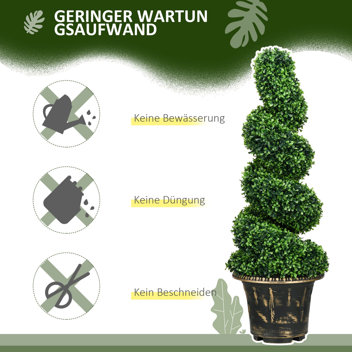 Kunstplanten Spiraalvormige Buxus – Kunstboom – Nepplant – Decoratieplant – Groen – Set van 2 – 90 cm Hoog – Inclusief Potten – Onderhoudsvrij