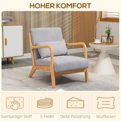 Loungefauteuil – Loungestoel – Fauteuil – Relaxstoel – Woonkamerstoel – Houten Frame – Velvet Look Met Foamvulling – Grijs
