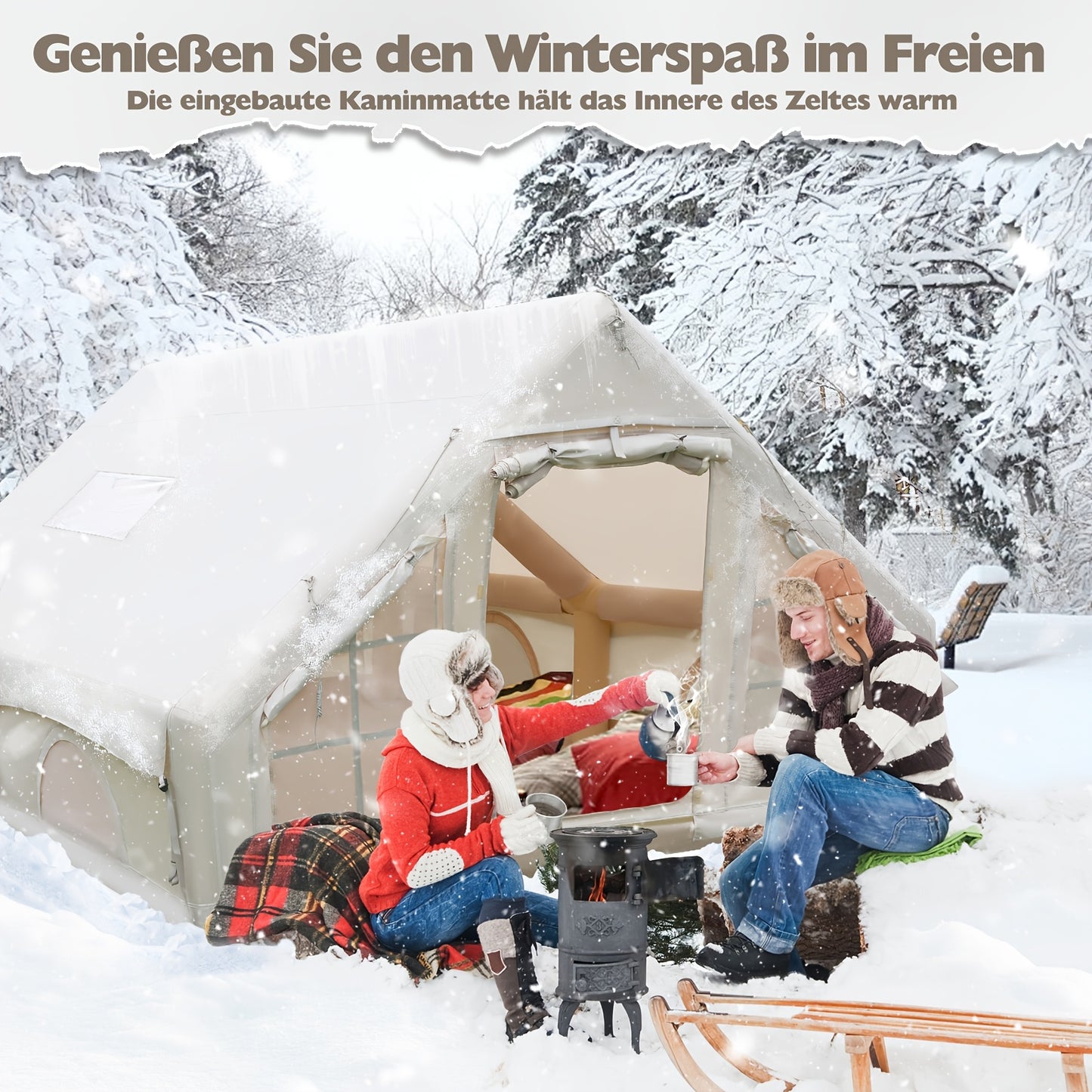 Opblaastent – Opblaasbare Tent – Kampeertent – Familietent – Tunneltent – Ruim Voor 10 Personen – Snelle 5-Minuten Opzet – Duurzaam 420D Oxford Doek & PVC Frame