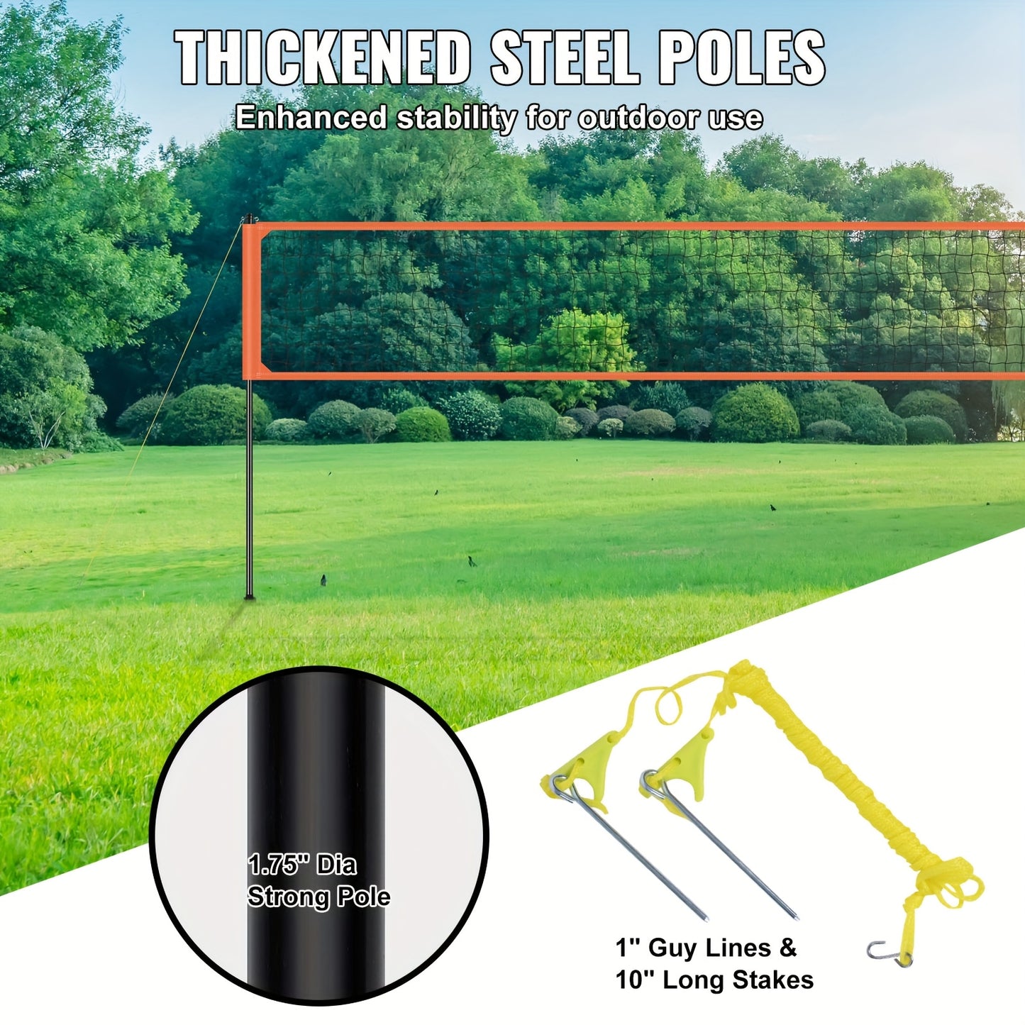 Outdoor Volleybalset – Volleybalnet – Volleybalspel – Volleybalveld – Strandvolleybal – Verstelbare Aluminium Palen – Weerbestendig Net