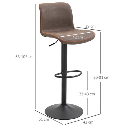 Barkrukken – Barstoelen – Krukjes – Verstelbare Stoelen – Vintage Chestnut – Set Van 2 – Verstelbare Zithoogte 85-106 cm – Comfortabele Gevulde PU-zitting