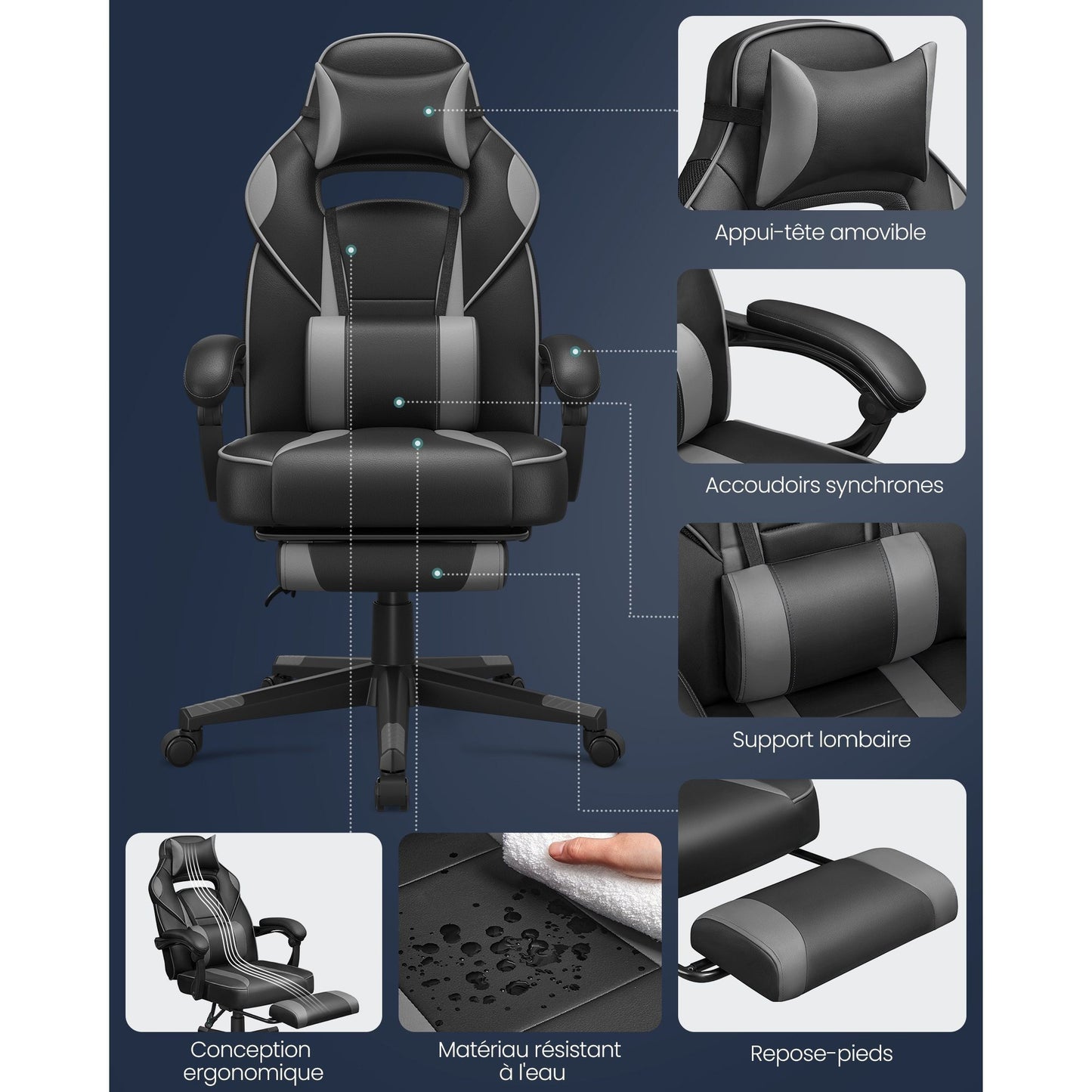 Gamingstoel – Bureaustoel – Werkstoel – Gamer Chair – Zitstoel – Verstelbare Hoogte 47-57 cm – Ergonomisch Met Voetsteun