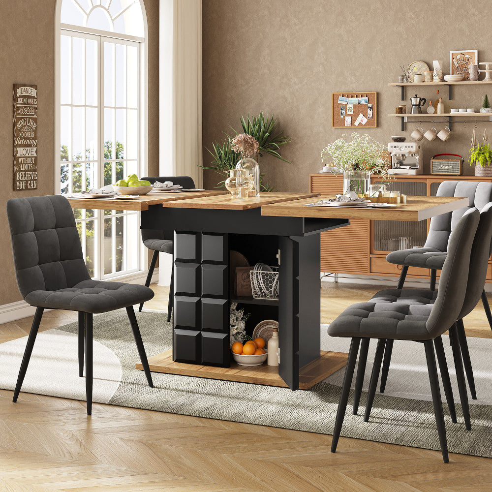 Uitklaptafel – Klaptafel – Uitschuifbare Tafel – Vouwtafel – Eettafel – Ruimtebesparend – Inklapbaar – 110-140 cm Uitbreidbaar – Stevig Opbergrekje – Zwart Ruitpatroon