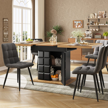 Uitklaptafel – Klaptafel – Uitschuifbare Tafel – Vouwtafel – Eettafel – Ruimtebesparend – Inklapbaar – 110-140 cm Uitbreidbaar – Stevig Opbergrekje – Zwart Ruitpatroon