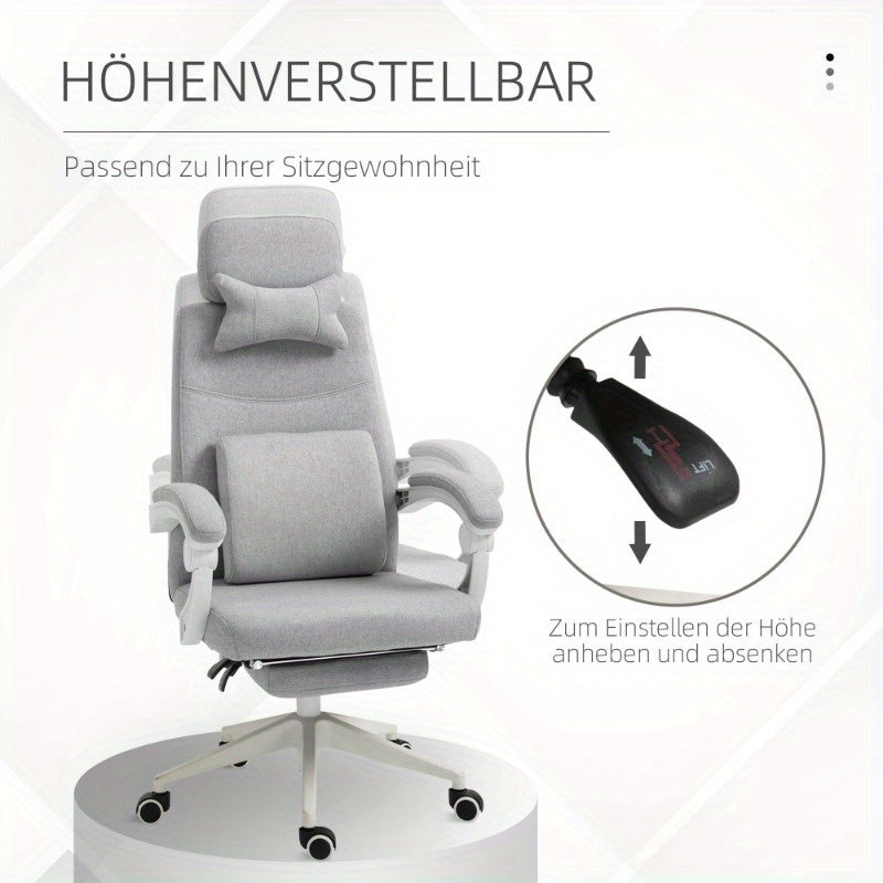 Bureaustoel – Bureaustoel met Wielen – Gaming Stoel – Desk Chair – Ergonomische Bureaustoel Grijs – Hoge Rugleuning – Verstelbare Zithoogte