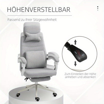 Bureaustoel – Bureaustoel met Wielen – Gaming Stoel – Desk Chair – Ergonomische Bureaustoel Grijs – Hoge Rugleuning – Verstelbare Zithoogte