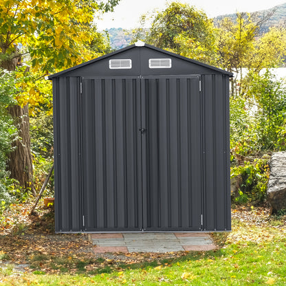 Buitenopslag schuur – Tuinhuis – Gereedschapshuis – Schuur – Opslagruimte – Vergrendelbare Deuren – Water- en Winddicht – Donkergrijs – 6,3’ x 3,5’ / 10’ x 7,7’ – Gegalvaniseerd Staal