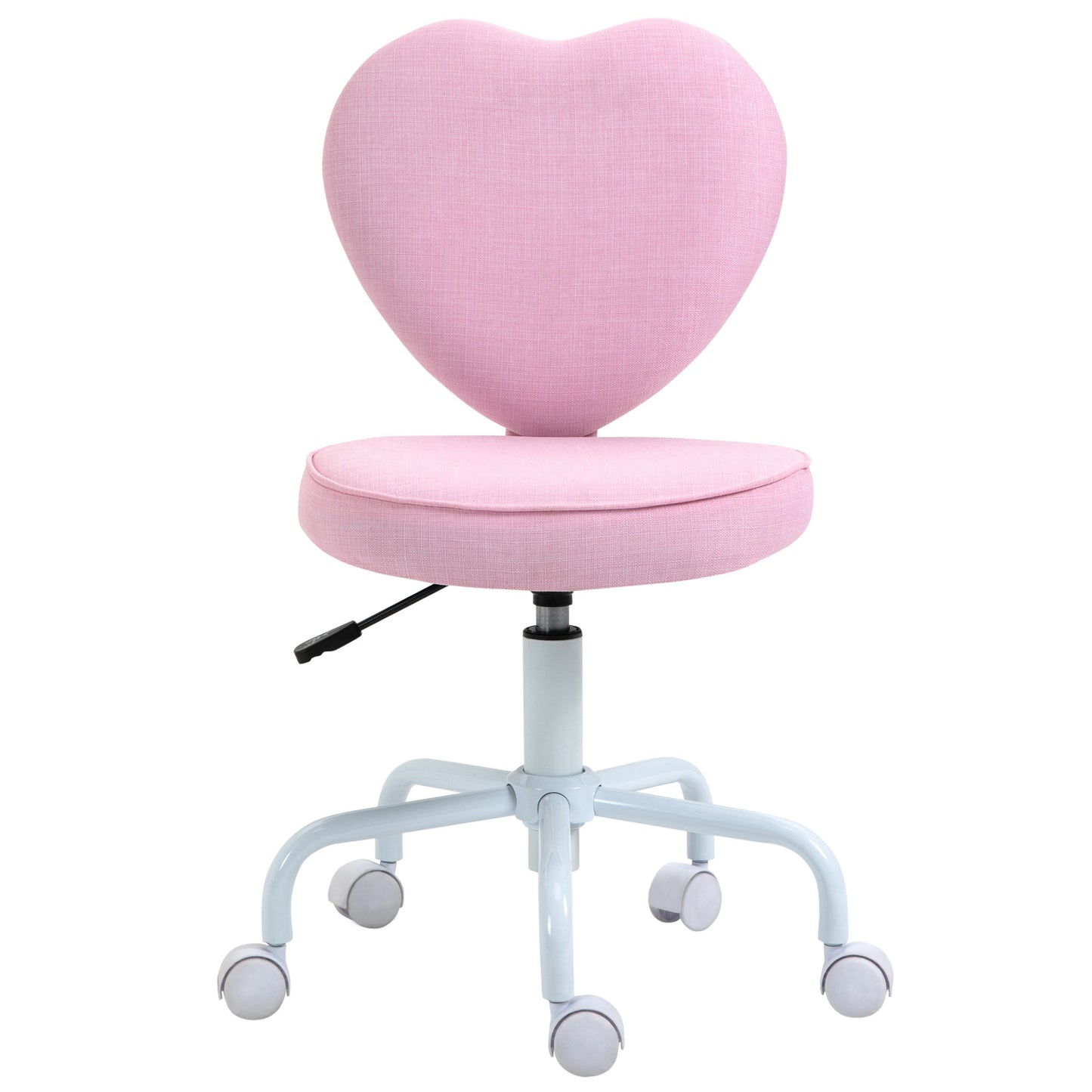 Bureaustoel – Kinderstoel – Draaistoel – Bureau Stoel – Meisjesstoel – Roze Hartvormige Rugleuning – Verstelbare Hoogte 79-89 cm – Ademende Linnen Bekleding