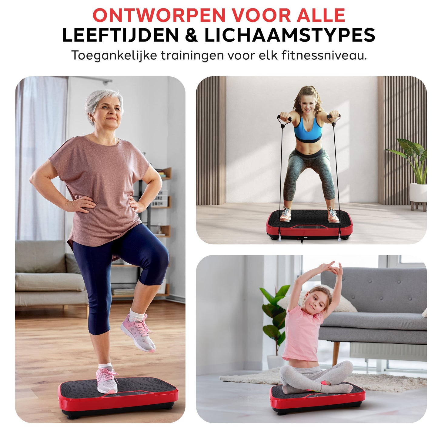 Vibration Platform Fitness Machine – Trillingsplaat – Fitness Plate – Vibratieboard – Workout Trainer – Rood – 40 Instelbare Intensiteiten – Anti-Slip Rubber