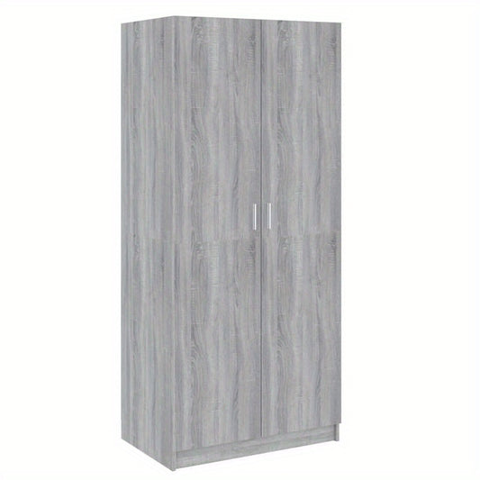 Kledingkast – Garderobekast – Opbergkast – Kledingrek – Kast – Grijs Sonoma Eikenkleurig – Ruimtebesparend 80x52x180 cm – Stevig Bewerkt Hout