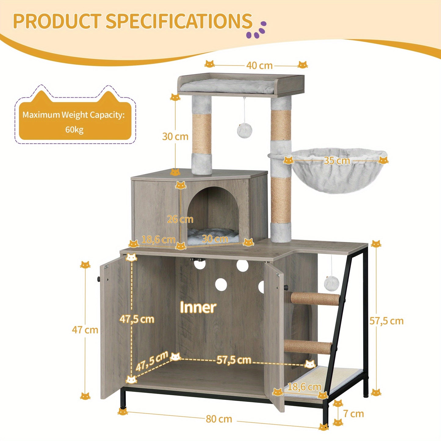 Kat Tree – Krabpaal – Katmeubel – Kat Huis – Katten Krabmeubel – 4-in-1 Multi-Level Design – Wasbare Kussens & Sisal Krabmat – Greige – Geschikt Voor Grote Binnenkatten