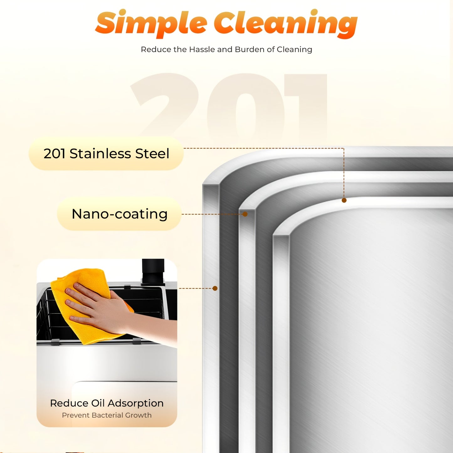 Enkele Spoelbak – Keukenspoelbak – Wastafel – Inbouwspoelbak – Zwarte Spoelbak – Roestvrij Staal 201 – Nano-Coating & X-vormige Waterafvoer – Ingebouwde Zeepdispenser 150ml