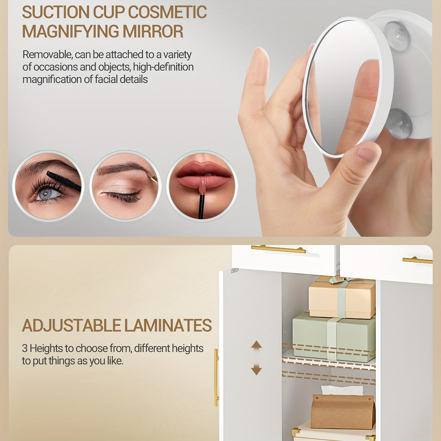 Dressing Table With HD Large Mirror, 3 Color Adjustable LED Lights, 5 Drawers And 2 Storage Cabinets, Open Storage, Bedroom, 40 X 108 X 149 Cm, White
