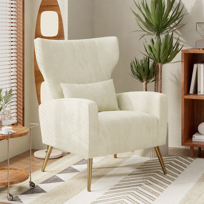 Fauteuil – Relaxzetel – Lounge stoel – Zetel – Easy chair – Velvet Bekleding – Gouden Metalen Poten – Stevig Metalen Frame – Sierkussen Voor Ondersteuning