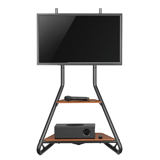 Universele TV-standaard – TV-meubel – TV-houder – TV-voet – TV-plank – Geschikt voor 37-75 Inch – Met Houten Planken en Kabelbeheer
