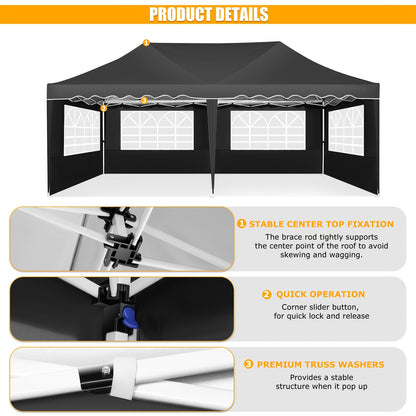 Pop-up Canopy Tent – Partytent – Paviljoen – Tent Overkapping – Markt Tent – 3x6 Meter – 6 Zijwanden – UV50+ Bescherming