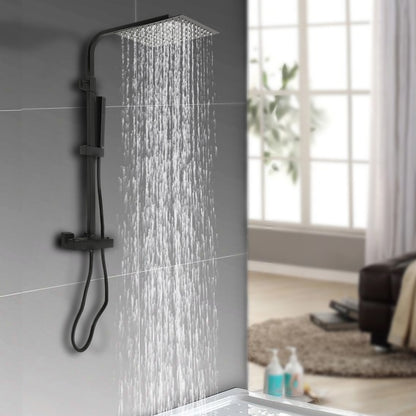 TOOL1SHOOO Constant Temperature Rain Shower System - Modern Black Design, 360° Rotatable 9, 213.36cm Top Shower Head, Adjustable Height 73.66-124.46cm with Stainless Steel Hose & Ceramic Valve Core, Wall-Mounted for Home, Ho