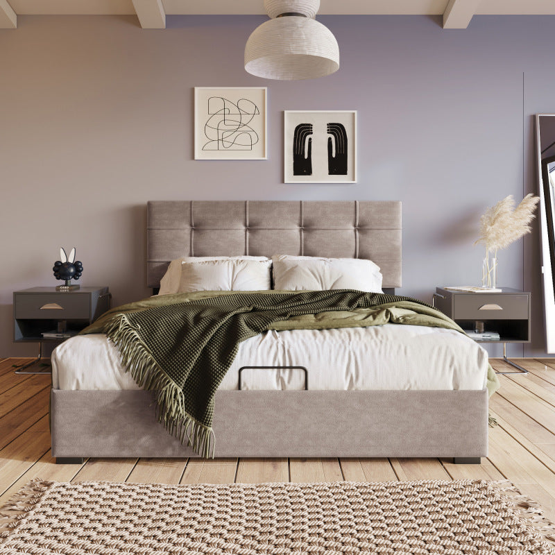 Bedframe Queen – Gestoffeerd Bed – Platformbed – Tweepersoonsbed – Slaapkamermeubilair – 140x190 cm – Fluwelen Bekleding – Button-Tufted Hoofdbord