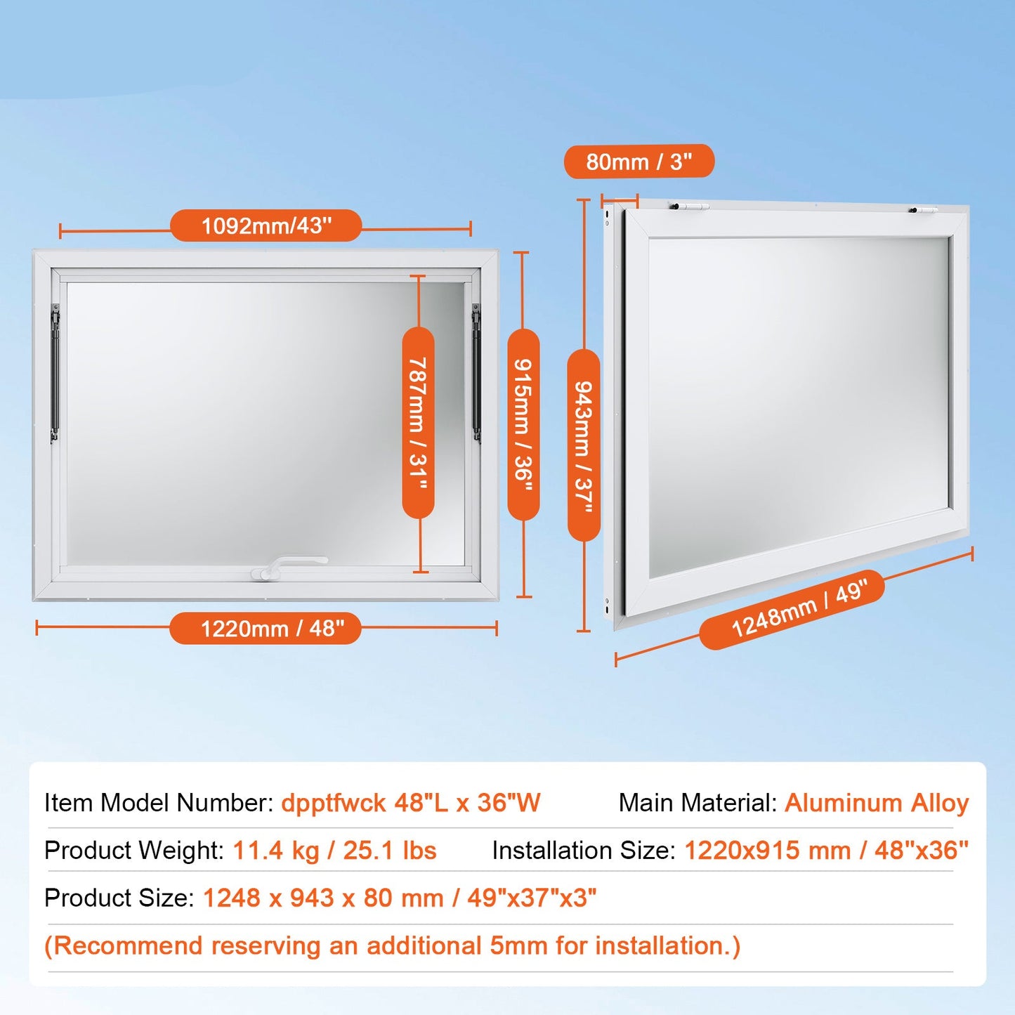 Foodtruck Luifel – Serviceraam – Verkoopkraam Raam – Mobiele Eetunit – Foodtruck Ramen – Aluminium Frame – 48"x36" Openingsmaat – Hydraulische Steunen