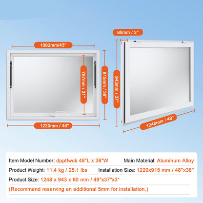 Foodtruck Luifel – Serviceraam – Verkoopkraam Raam – Mobiele Eetunit – Foodtruck Ramen – Aluminium Frame – 48"x36" Openingsmaat – Hydraulische Steunen
