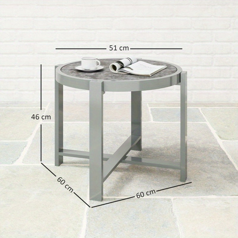Bijzettafel – Sidetable – Nachtkastje – Banktafel – Koffietafel – Rond – Weerbestendig Aluminium – Marmerlook Grijs