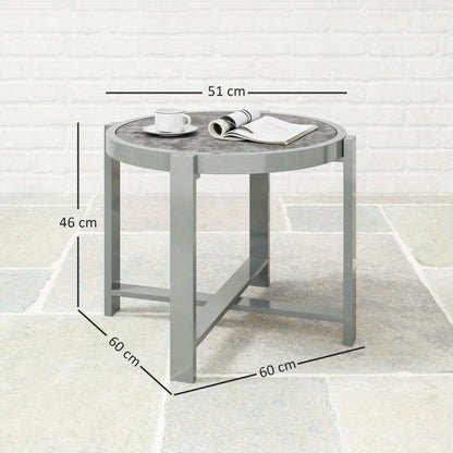 Bijzettafel – Sidetable – Nachtkastje – Banktafel – Koffietafel – Rond – Weerbestendig Aluminium – Marmerlook Grijs