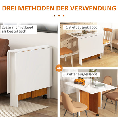 Uitklaptafel – Klaptafel – Inklapbare Tafel – Vouwtafel – Eettafel – Mobiel met Wielen – Uitschuifbaar 120x80x73 cm – Modern Teak en Wit Design