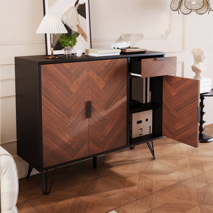 Opbergkast – Kasten – Sideboard – Dressoir – Lockers – Zwart Met Houtlook – Verstelbare Planken – Lade – Stevige Constructie