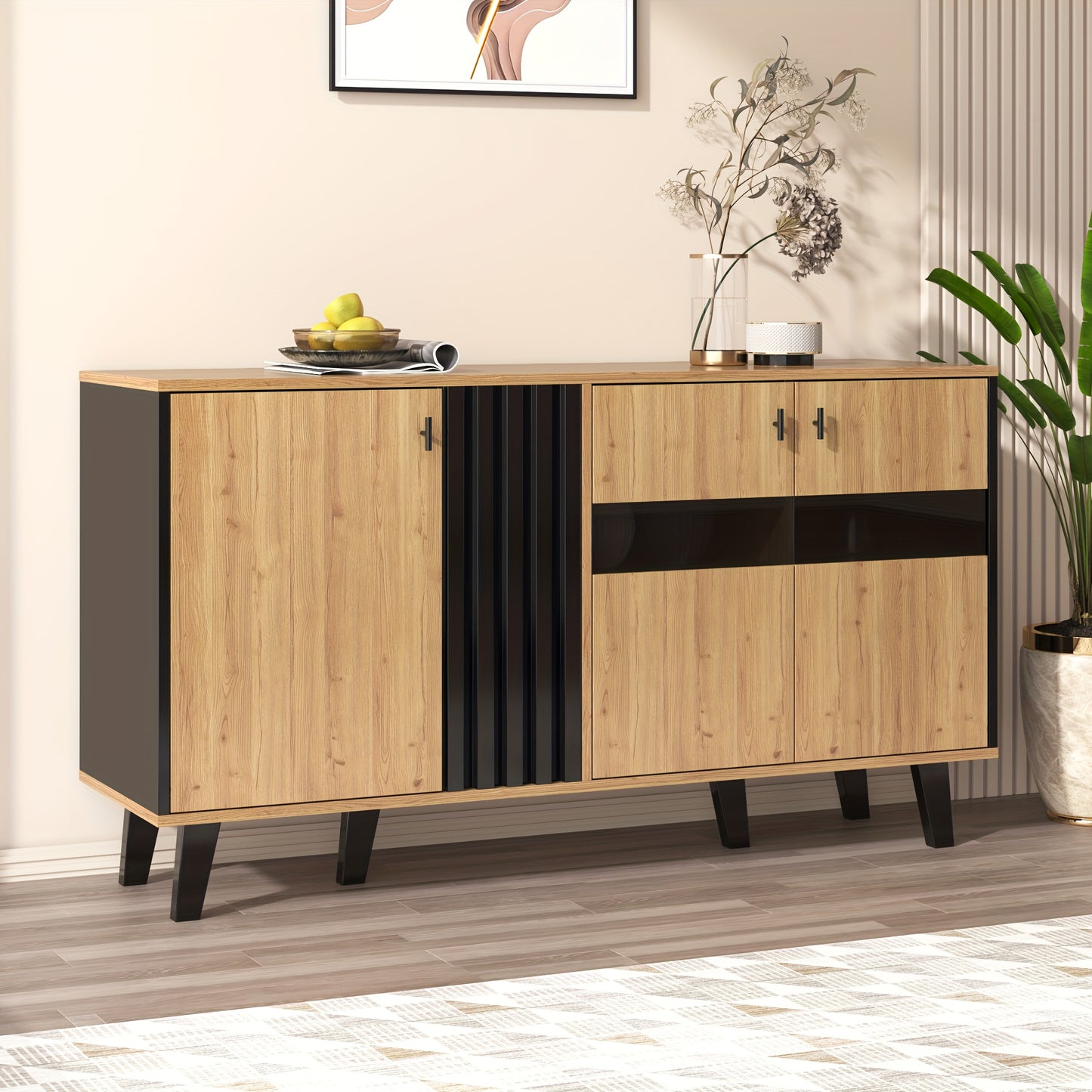 Modern Bamboo Hallway Organizer & Sideboard with Storage - Freestanding Entryway Cabinet with Doors & Shelves, Space-Saving Design for Hallway, Living Room, Bedroom - Easy Assembly, Natural Brown Finish, 140x78.5x41cm (55"x31