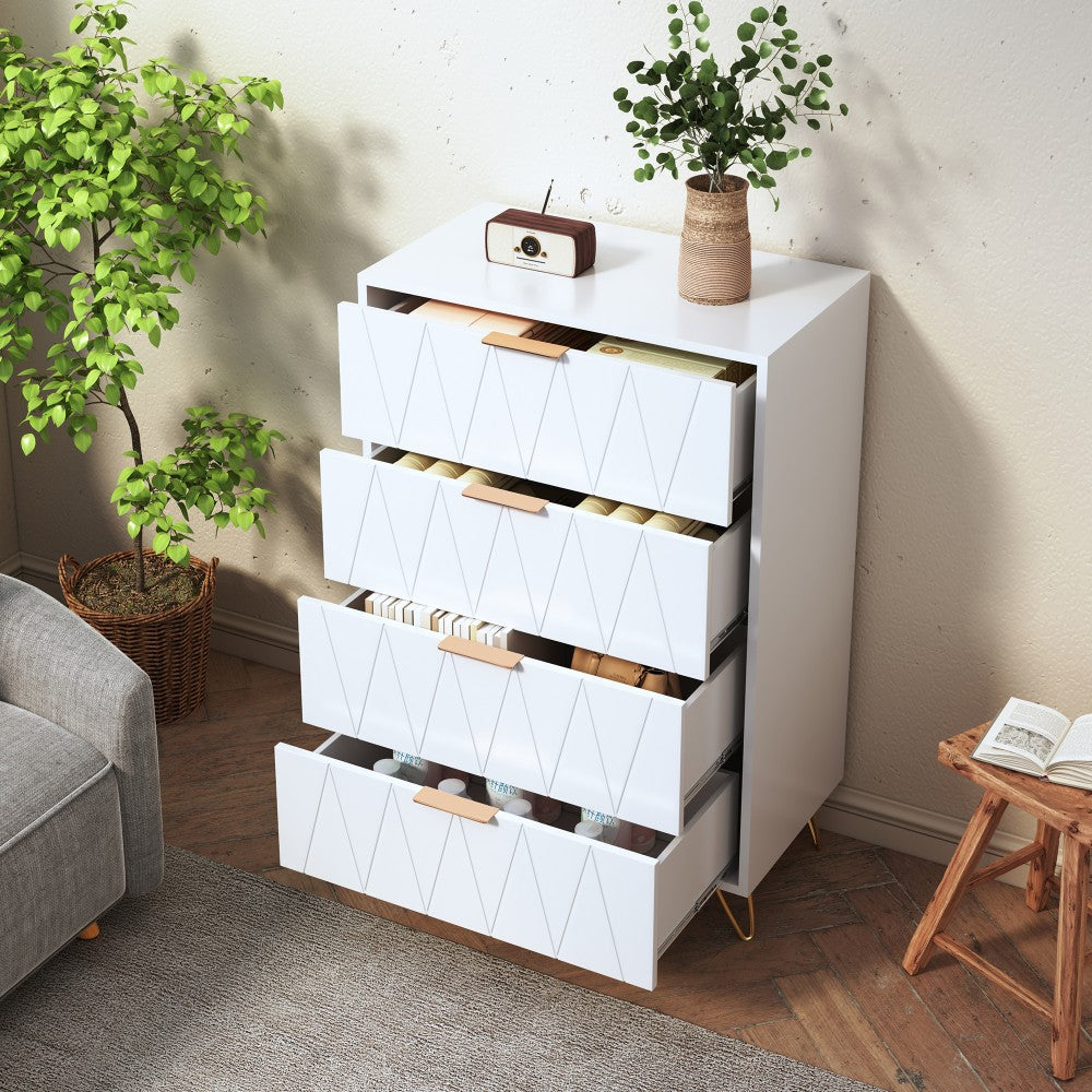6-Ladenkast – Ladekast – Opbergkast – Ladeblok – Bureaukast – Scandinavisch Design – Wit Met Gouden Accenten – 60x34x90 cm – MDF En Massief Hout