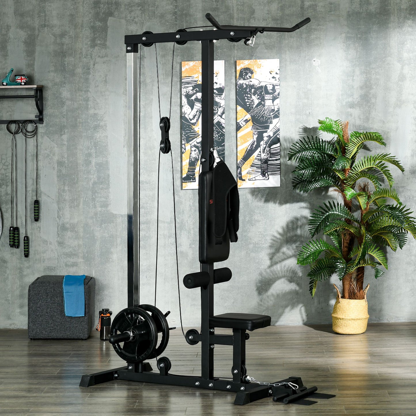 Lat Pulldown Apparaat – Katrol Systeem – Krachtstation – Fitnessstation – Home Gym – Verstelbare Zitting – Stalen Frame – Maximale Belastbaarheid 110 kg