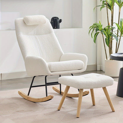 Schommelstoel – Relaxstoel – Fauteuil – Loungestoel – Woonkamerstoel – Teddy Velvet Bekleding – Geïnjecteerd IJzeren Frame Met Rubberen Poten