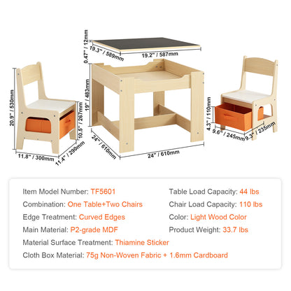 Kinderstoel met Tafel – Kinderstoelen Set – Speeltafel – Knutseltafel – Eettafeltje – MDF Variant – Verstelbaar Tafelblad Met Whiteboard & Krijtbord – Inclusief Opbergruimte