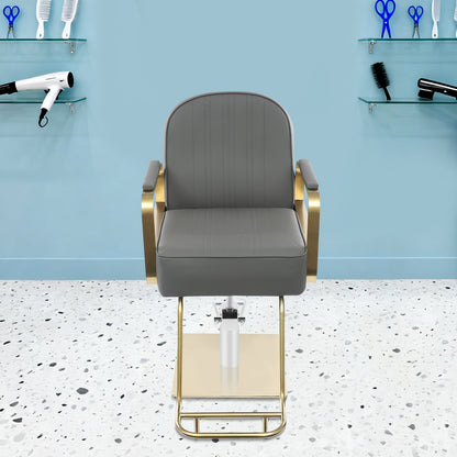 Professional Heavy-Duty Barber Chair - Height-Adjustable Salon Chair with 360° Swivel, PU & Frame (Square Base & Round Pedestal Feet) - Grey Barber Chair for Hair Salon, Barbershop - Compatible with Most