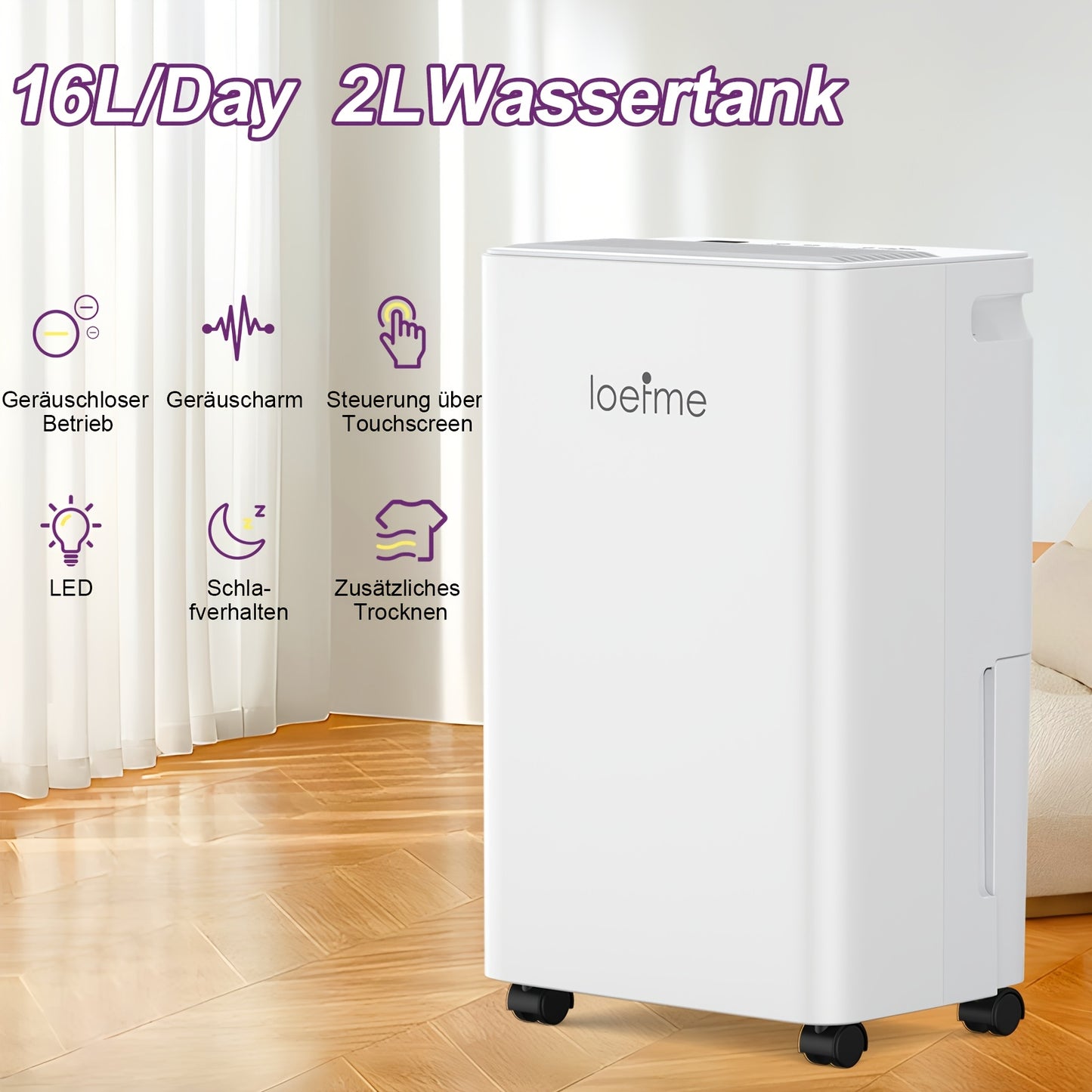 Luchtontvochtiger – Ontvochtiger – Dehumidifier – Vochtvreter – Vochtopnemer – Stil – 2L Waterreservoir – Automatische Uitschakeling en Slaapstand