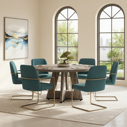 Ronde Bureau – Schrijftafel – Studietafel – Werkplek Meubel – Landelijk Bureau – Diameter 119 cm – Massief Houten Voet – Grijze Afwerking