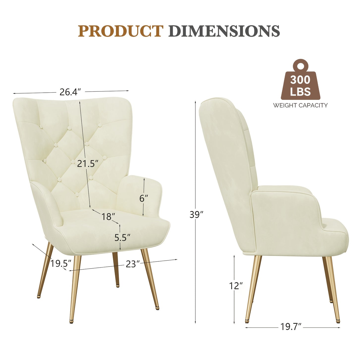 Fauteuil – Accentstoel – Relaxstoel – Leunstoel – Loungefauteuil – Fluwelen Bekleding – Wingback Design – Memory Foam Zitting – Metalen Frame Met Gouden Poten – Groen